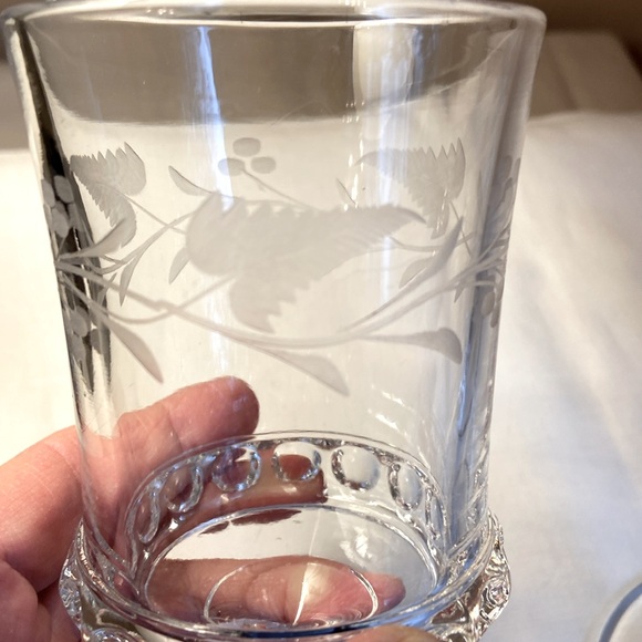 Vintage Water Glasses EAPG Ripley and CO Dakota Etched Ferns Berries Set of 3 - Picture 5 of 9